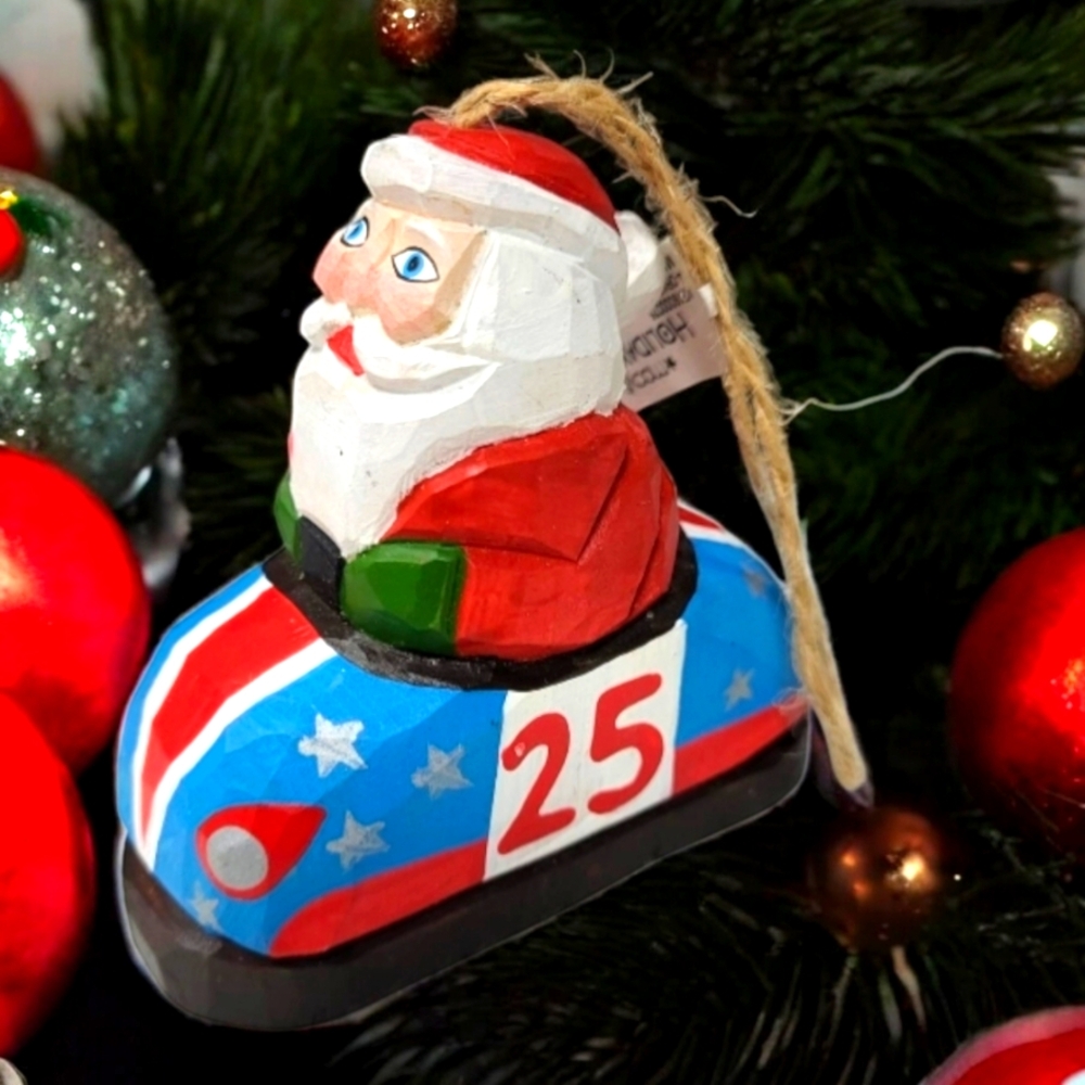 Macy's Christmas Ornament Santa Bumper Car 25, Macys Holiday Collection Set of 2